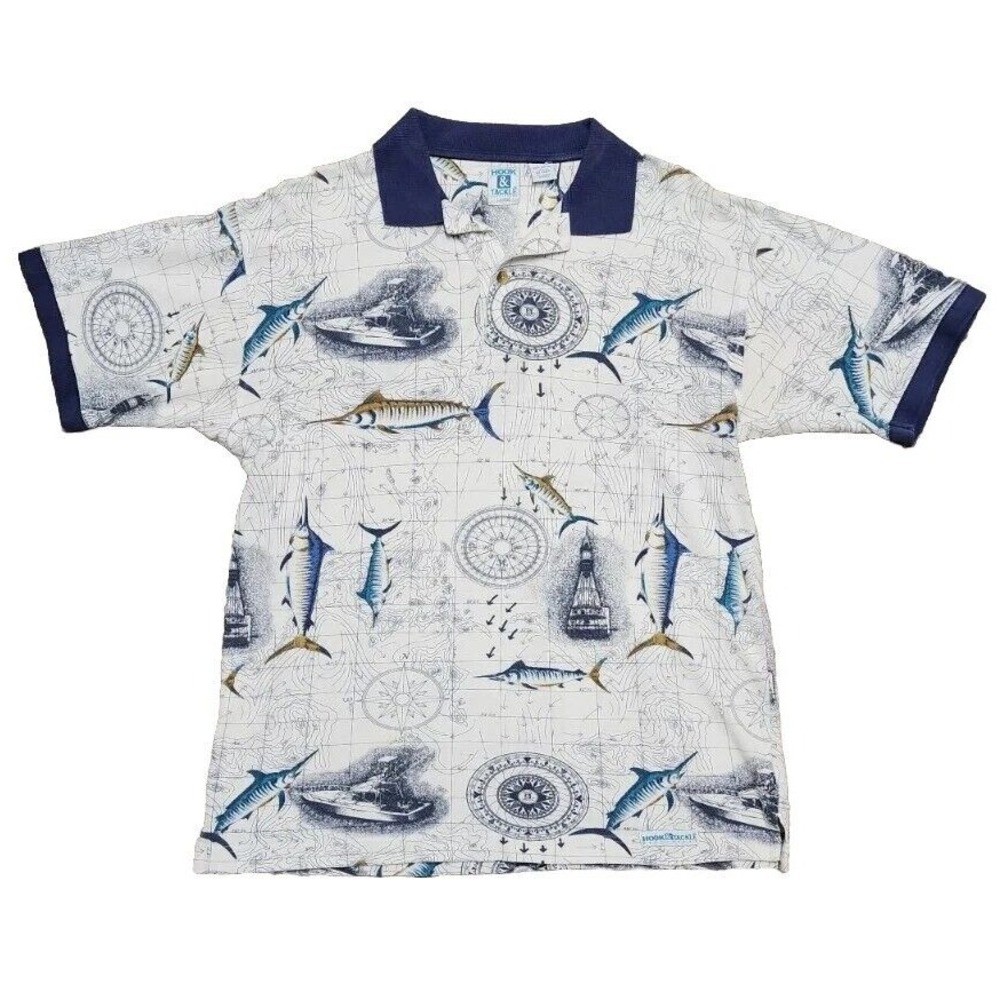 Vintage Hook And Tackle Fishing Shirt Ocean Map‎ Marlin All Over Print Large